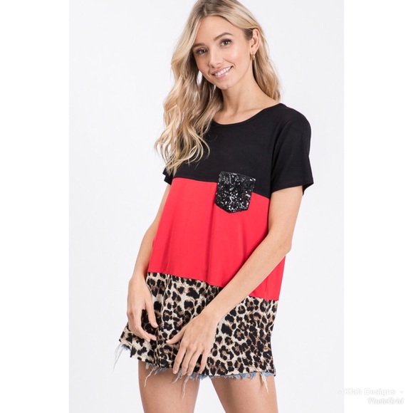 ❤️ LAST 1! Sequin Animal Print Color Block Tunic! - Picture 5 of 5
